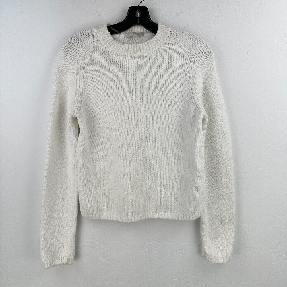 Vince Crop‎ Sweater Women M White Open Knit Winter Thick Office Preppy Minimal